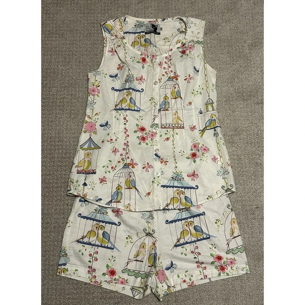 Vintage The Cat's Pajamas Short Set Button Front Birds Short Sleeve Rare - Picture 1 of 16